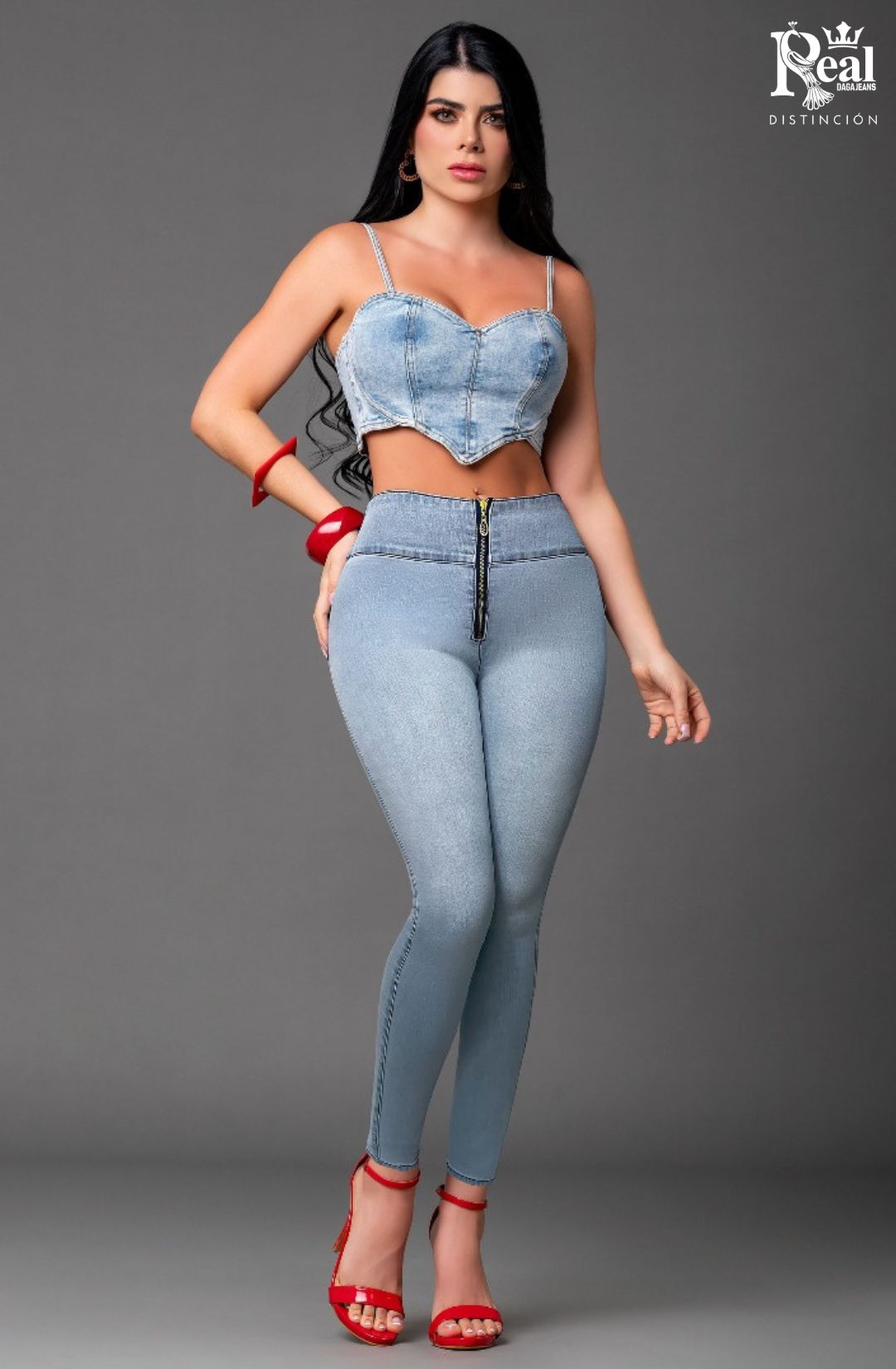 JEANS MORA AZUL C BOTA TUBO - SIN BOLSILLOS - CON FAJA TRIPLE REALCE 3D