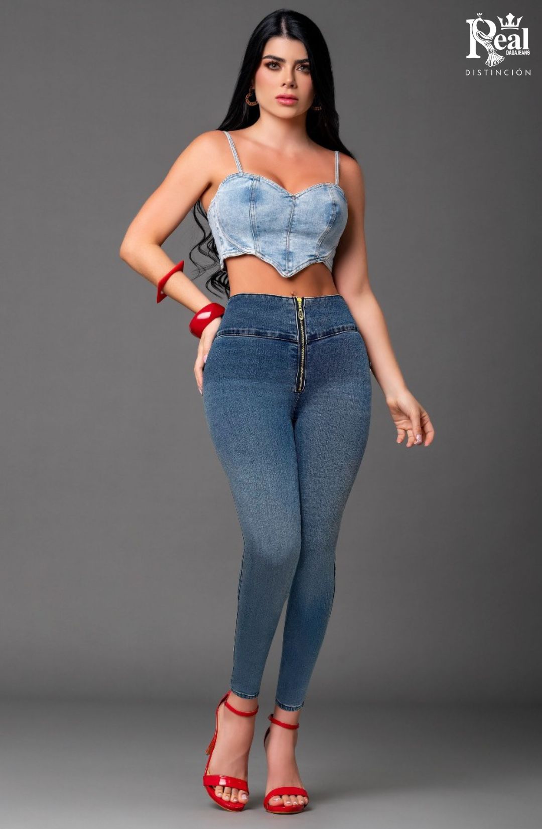 JEANS MORA AZUL M BOTA TUBO - SIN BOLSILLOS - CON FAJA TRIPLE REALCE 3D