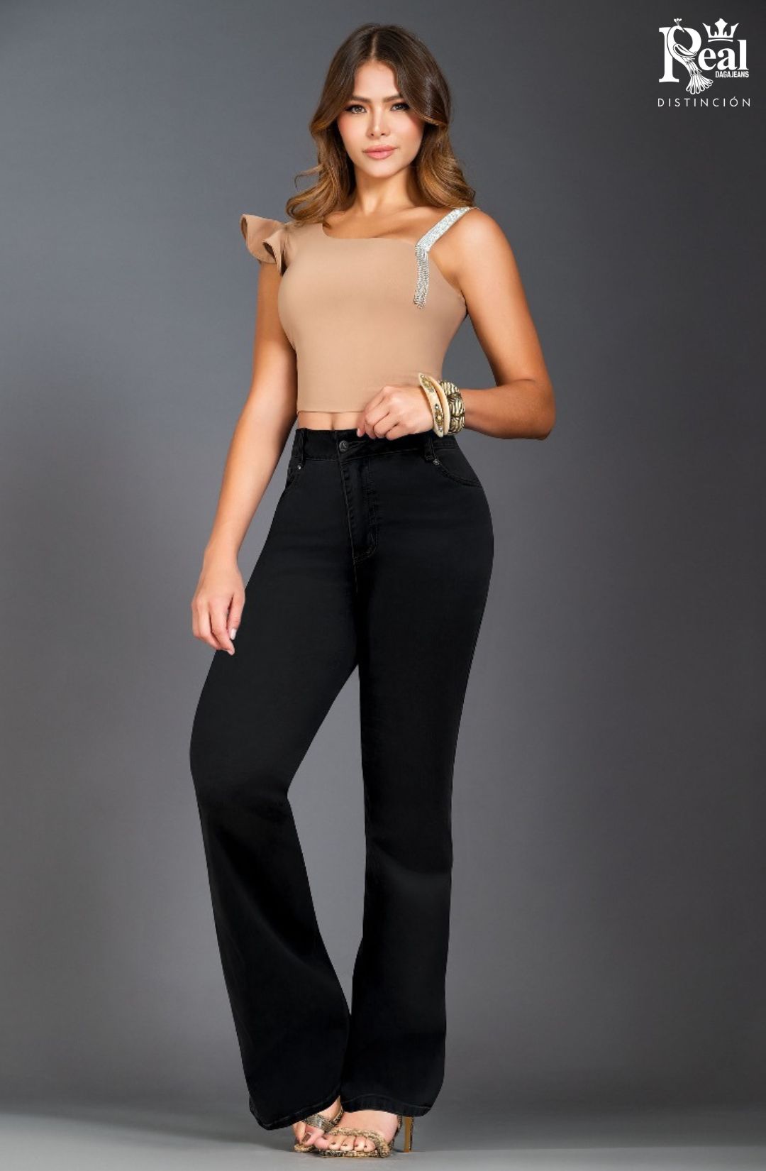 JEANS BLACK AND BLACK BOTA ANCHA - CON BOLSILLOS - CON FAJA TRIPLE REALCE 3D