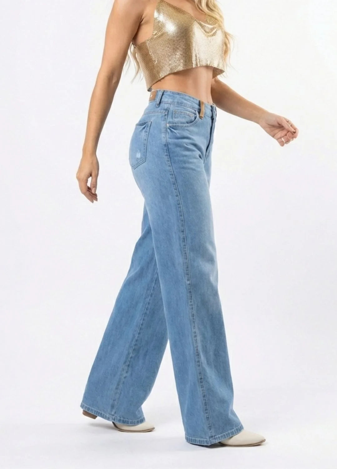 JEANS VALCOUR   - Wide leg - STRECH - Ancho - tono azul medio