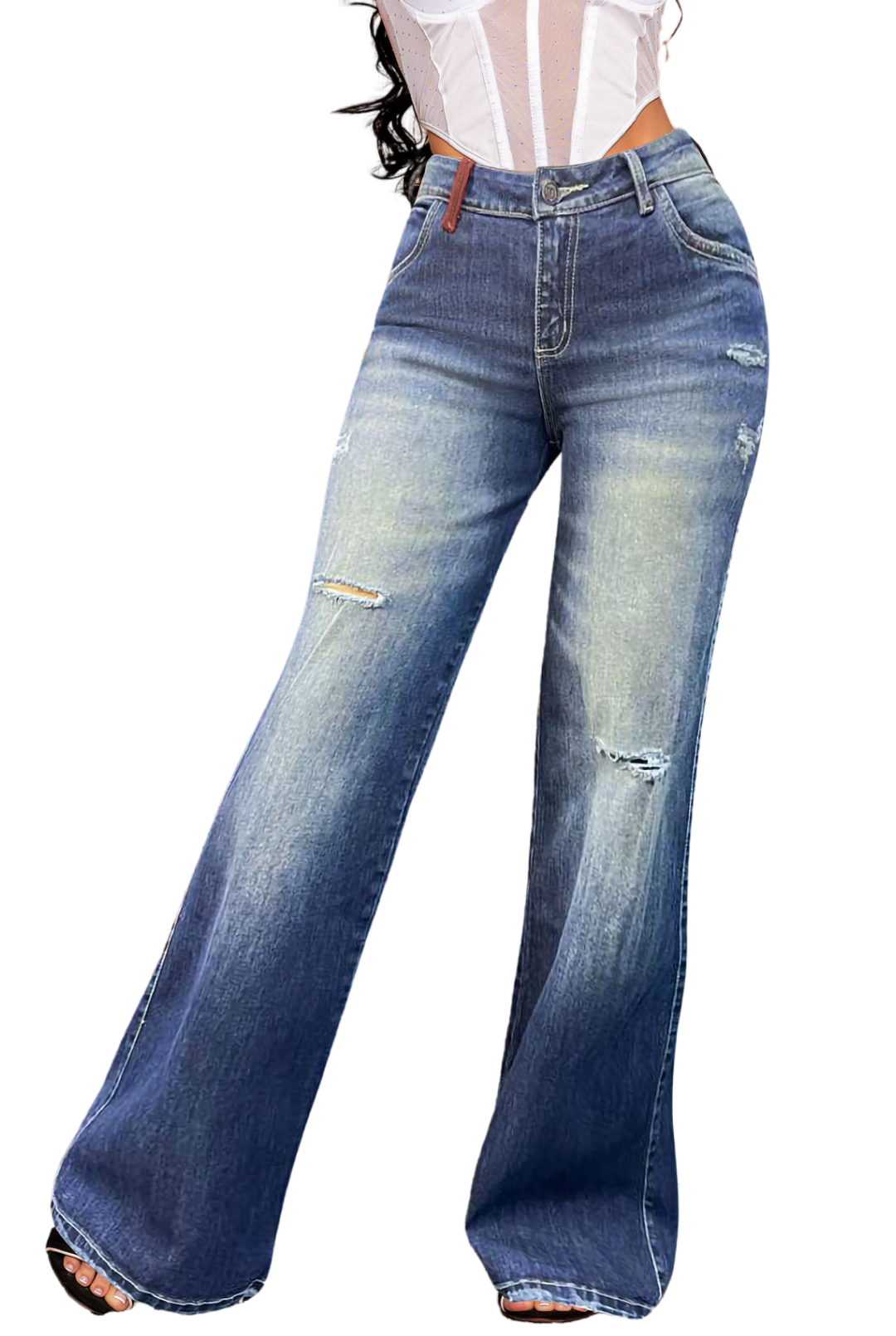 JEANS BlUEMaRTINE- Wide leg - STRECH - Ancho - tono Azul oscuro procesado-  ancho REAL CULTURE