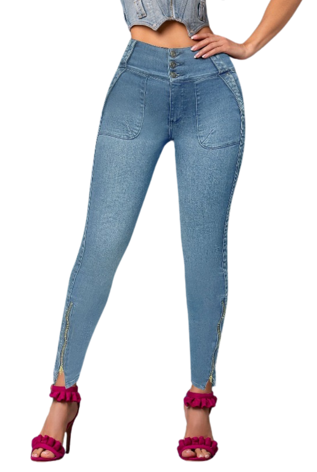 JEANS KAROLINA   - B Bota Skinny (tubo) - Sin Bolsillos - Con o sin FAJA TRIPLE LEVANTA Cola 3D - 4D - Tiro ALTO