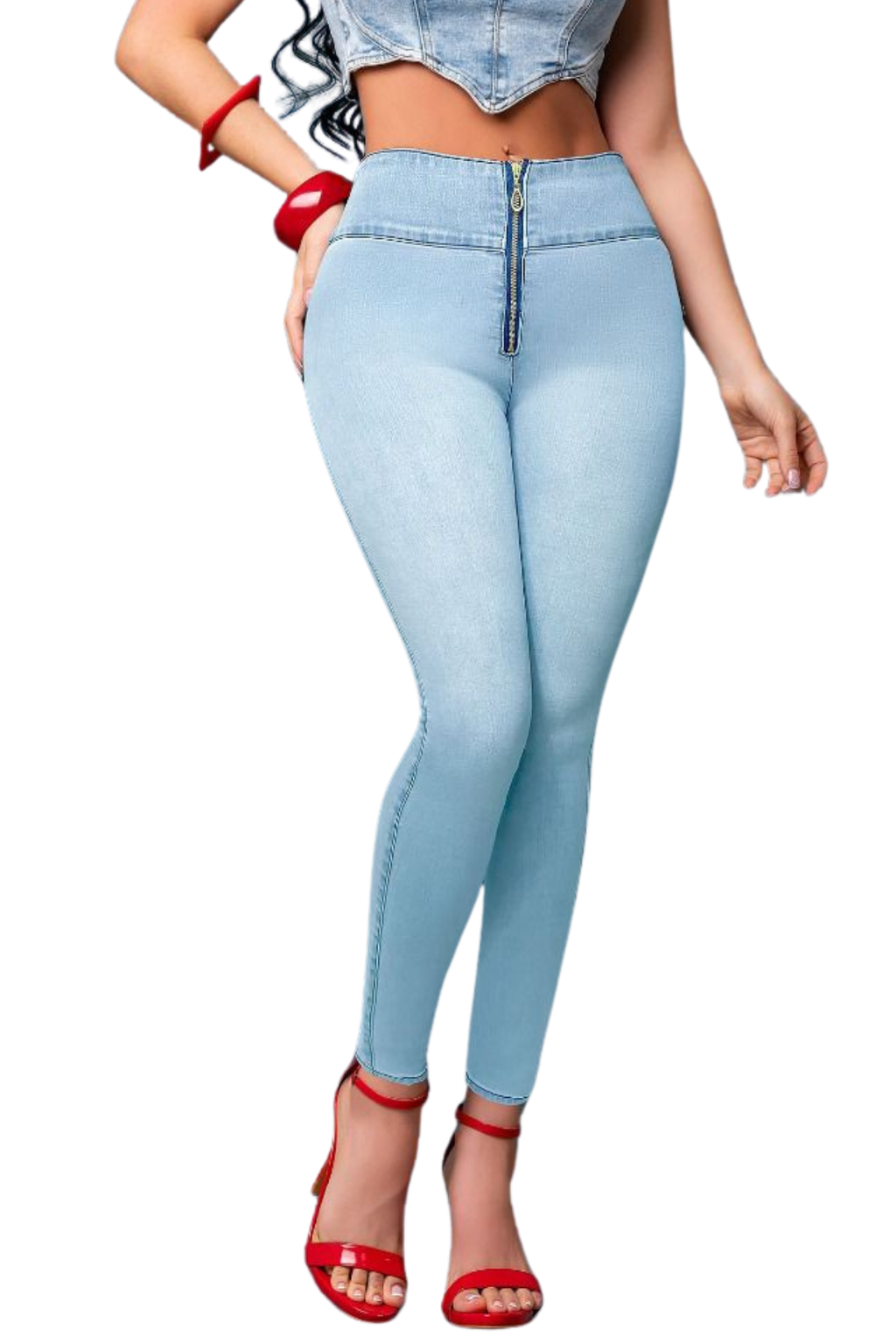 JEANS MORA AZUL C -  Bota Skinny (tubo) - Sin Bolsillos - Con o sin FAJA TRIPLE LEVANTA Cola 3D - 4D - Tiro ALTO