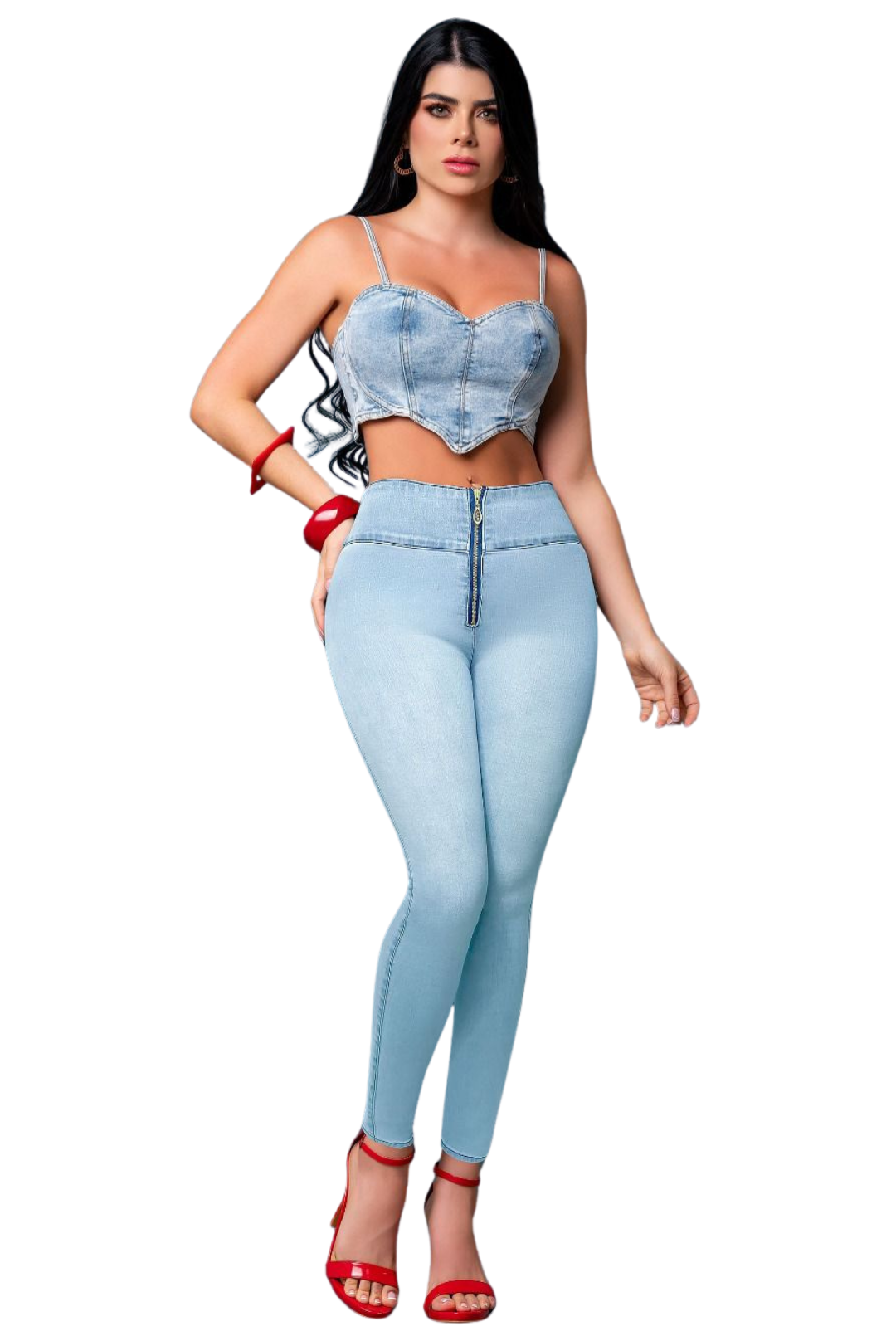 JEANS MORA AZUL C -  Bota Skinny (tubo) - Sin Bolsillos - Con o sin FAJA TRIPLE LEVANTA Cola 3D - 4D - Tiro ALTO