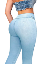 JEANS MORA AZUL C -  Bota Skinny (tubo) - Sin Bolsillos - Con o sin FAJA TRIPLE LEVANTA Cola 3D - 4D - Tiro ALTO