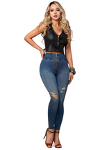 JEANS MORA AZUL -  Bota Skinny (tubo) - Con   Bolsillos - Con o sin FAJA TRIPLE LEVANTA Cola 3D - 4D - Tiro ALTO