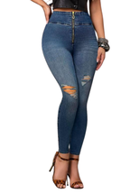JEANS MORA AZUL -  Bota Skinny (tubo) - Con   Bolsillos - Con o sin FAJA TRIPLE LEVANTA Cola 3D - 4D - Tiro ALTO