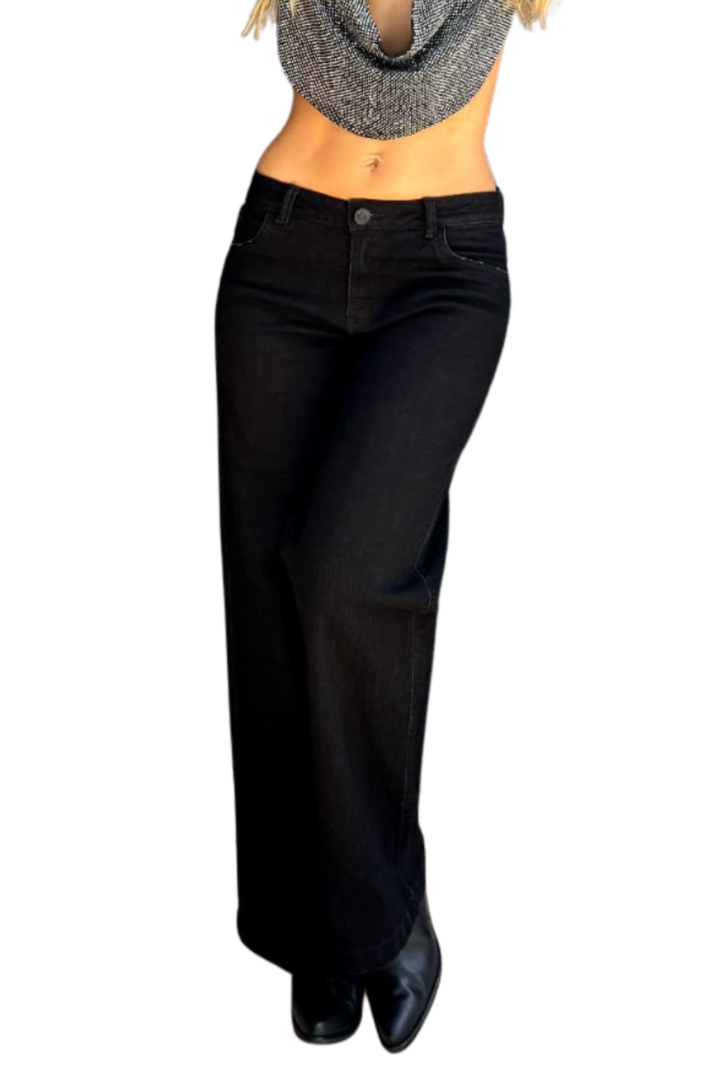 JEANS SANTORINI -  Wide leg - STRECH - Ancho - tono Black-  ancho REAL CULTURE