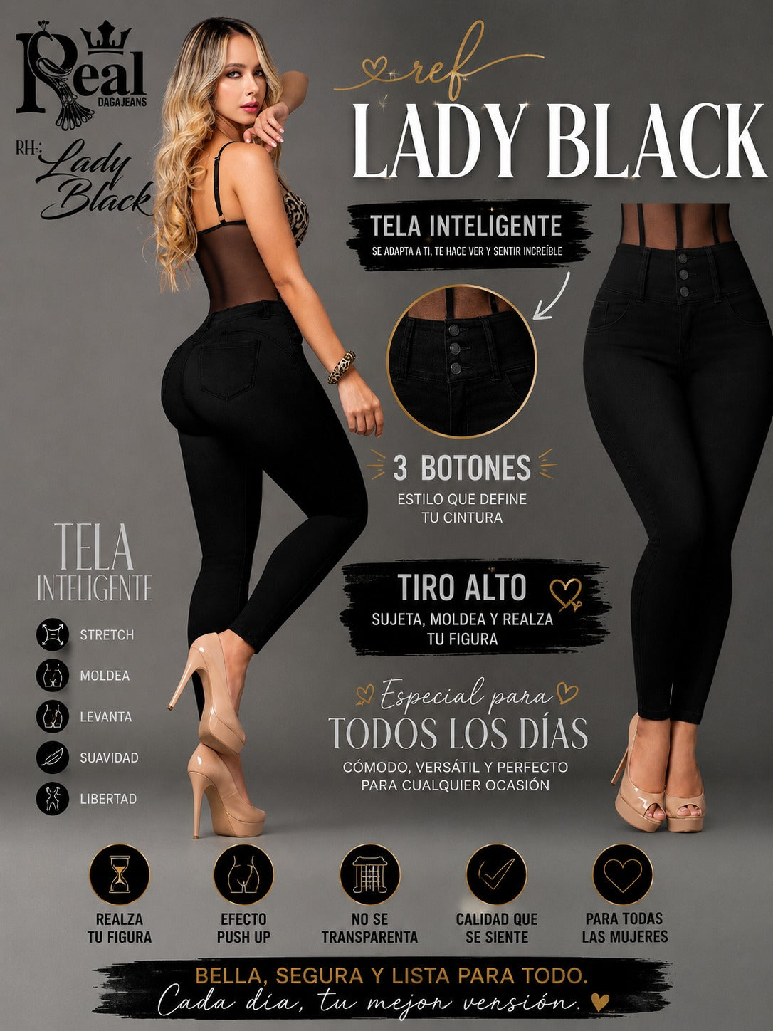 JEANS LADY BLACK - Bota Skinny (tubo) - Con   Bolsillos - Con o sin FAJA TRIPLE LEVANTA Cola 3D - 4D - Tiro ALTO